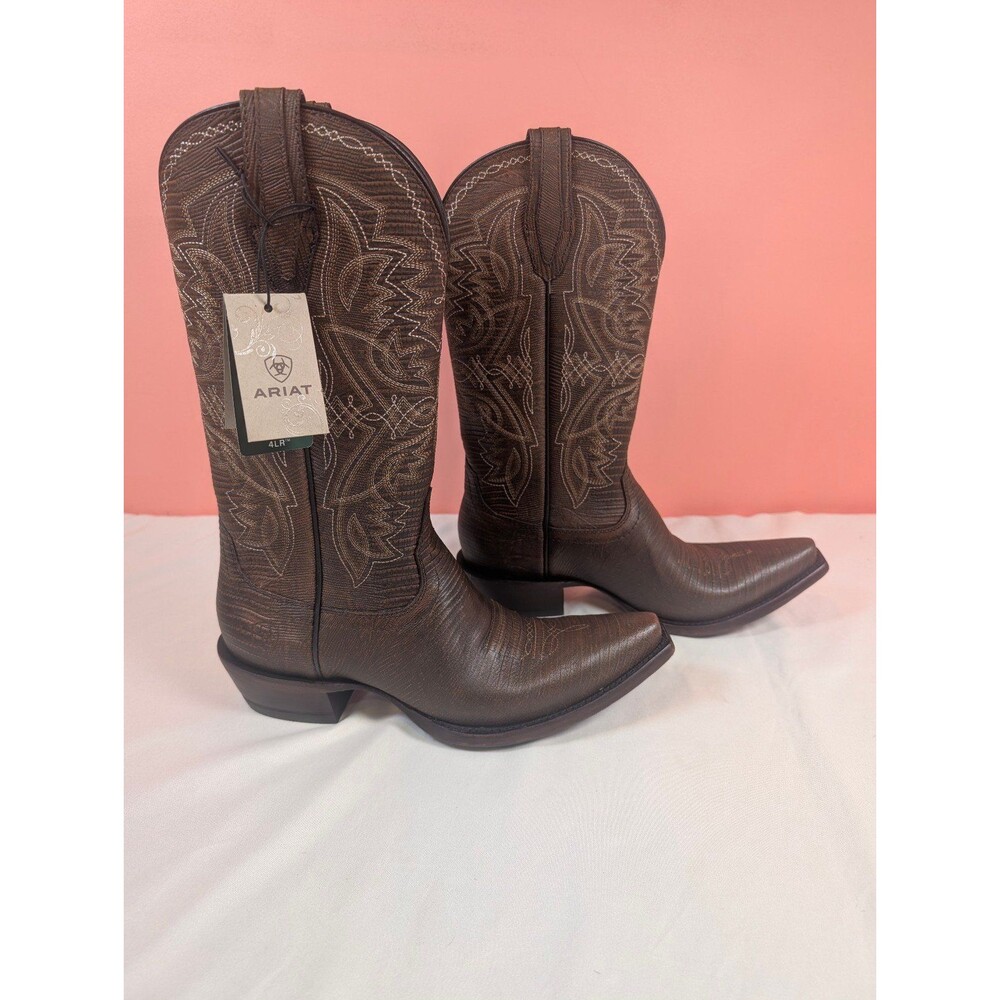 Women's Ariat Alamar Lizard Print X Toe Western Boots Brown Size 8 New - Picture 2 of 8